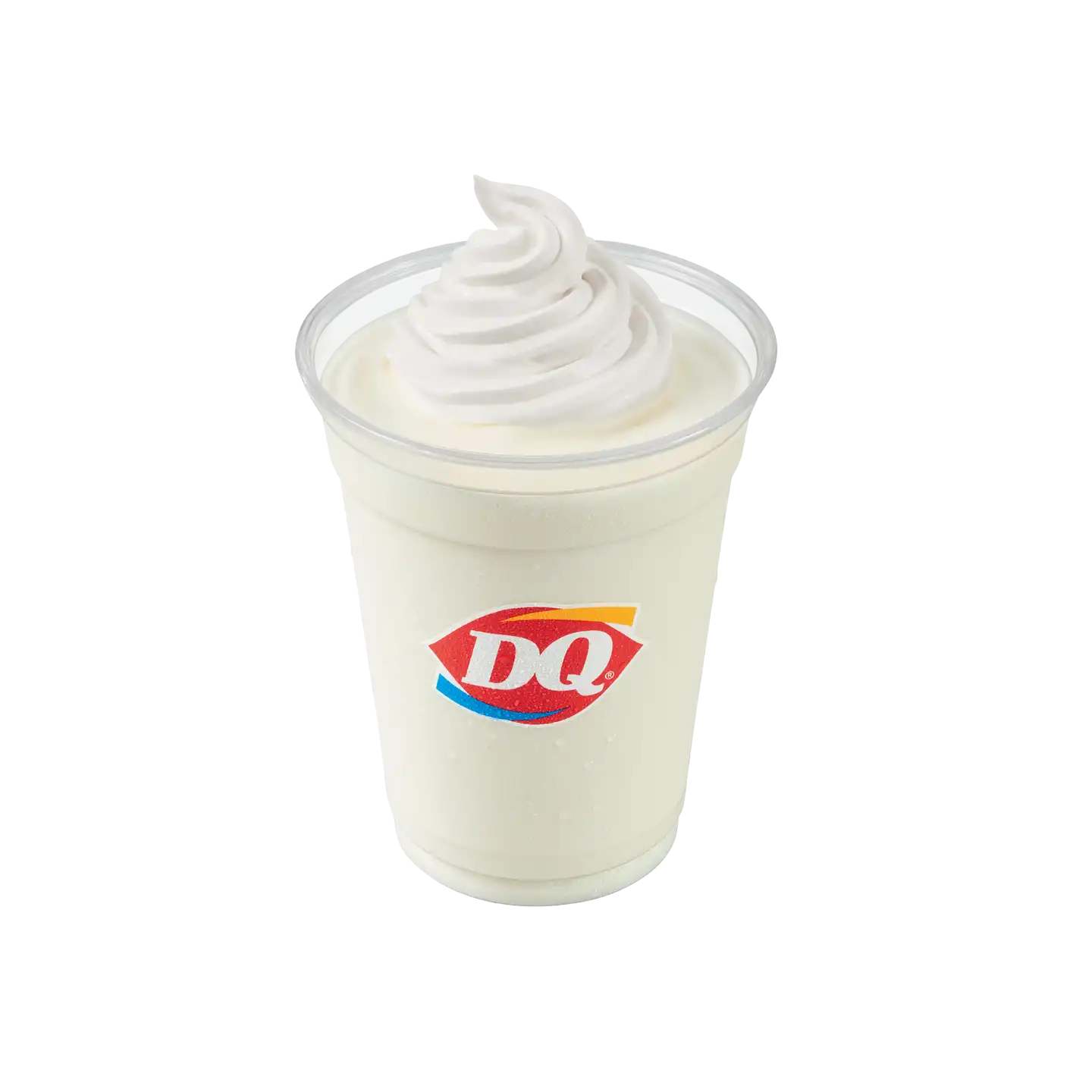 Vanilla Shake with whipped cream topping in a DQ cup.